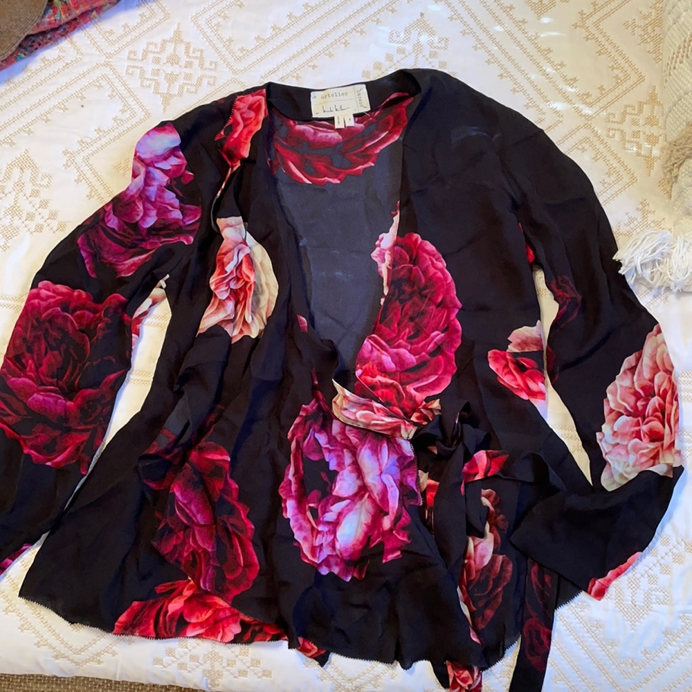 Nicole Miller Artelier Floral wrap blouse